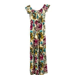 BAND of GYPSIES Floral Smocked Wide Leg High Rise Jumpsuit Women Size XS Cottage